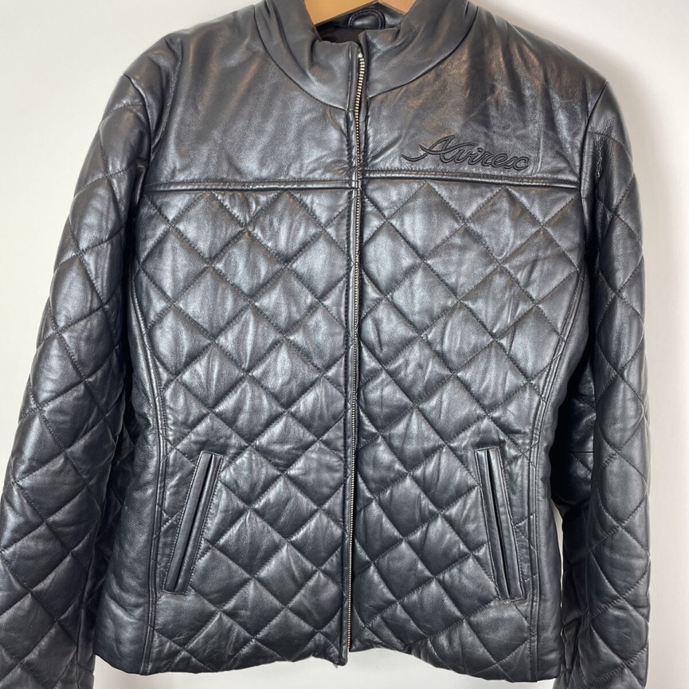 **RARE**WOMENS VINTAGE BLACK AVIREX QUILTED LEATHER JACKET SIZE L NWOT